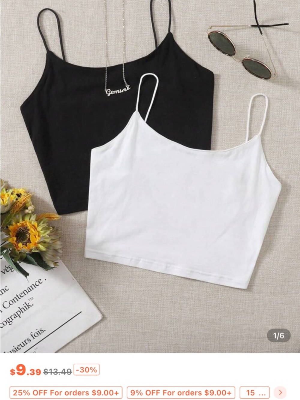 Women’s Slim Fit Spaghetti Strap Crop Top - Black / White
